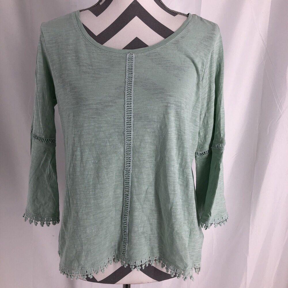 Style & Co 3/4 Bell Sleeves Top PS Mint Lightweight Boho Minimalist